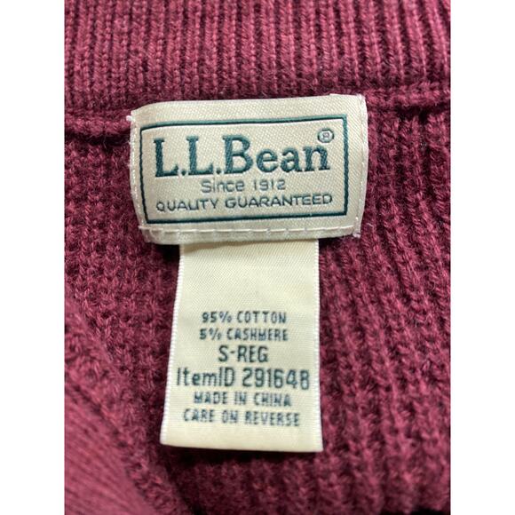 L.L. Bean Men's Size Small Cranberry Red Cashmere Pullover Sweater 1/4 Zip - Picture 4 of 4